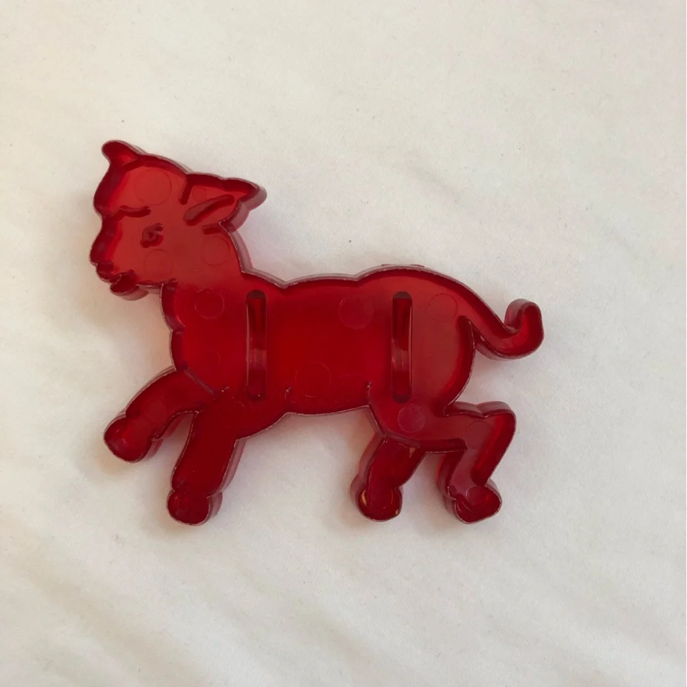 9 Cookie Cutters Red Plastic Translucent Vintage Animals Circus Pony Lamb Bear